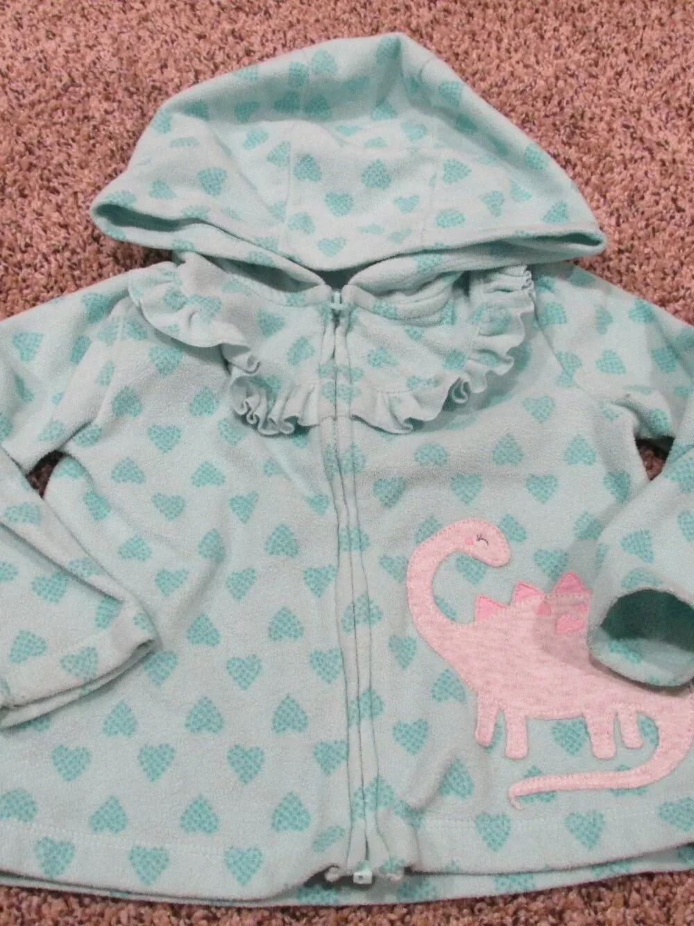 Child of Mine Hooded Zip Front‎ Jacket Girls 18M Green Long Sleeve Coat Dinosaur